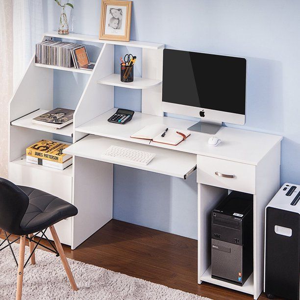 Photo 1 of Daciye Harper&Bright designs WF186907 Multi-Functions Computer Desk with Cabinet (White-WF186907KAA
