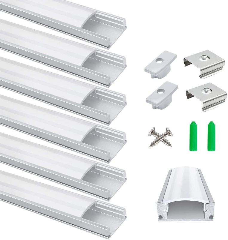 Photo 1 of 6-Pack LED Aluminum Profile, LED Aluminum Channel Silver U-Shape LED Diffuser with Milky White Cover, End Caps and Mounting Clips Aluminum Extrusion for LED Strip Lights

//MINOR DAMAGE BENT 