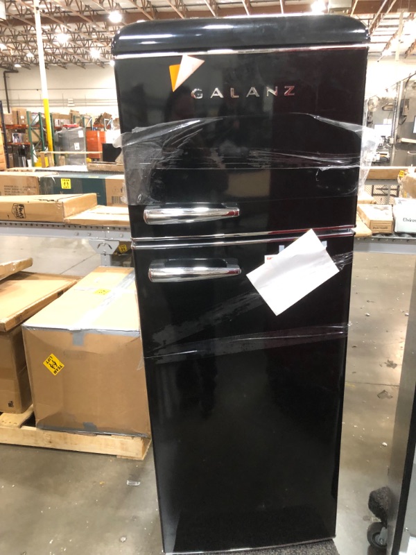 Photo 1 of 7.6 cu.ft. Retro Mini Refrigerator with Dual Door and True Freezer in Black
