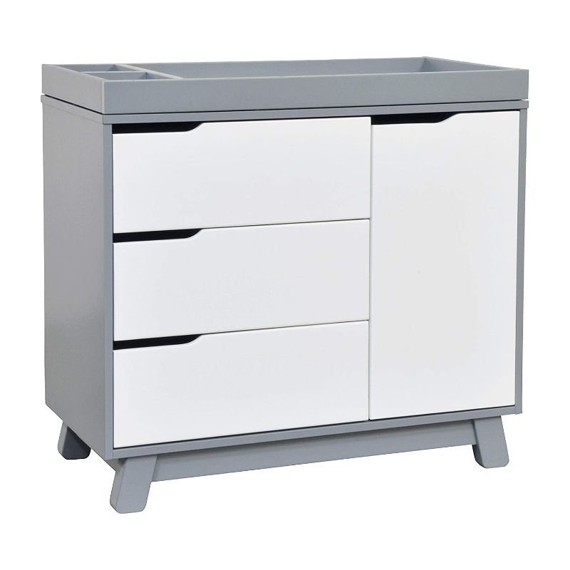 Photo 1 of Babyletto Hudson 3-Drawer Changer Dresser with Removable Changing Tray in Grey and White, Greenguard Gold Certified
