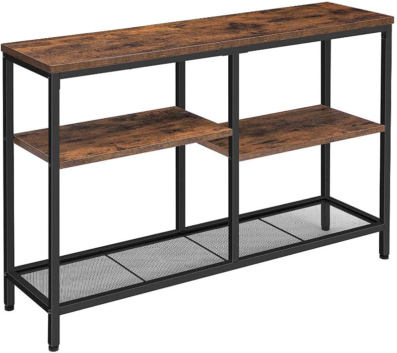 Photo 1 of HOOBRO Industrial Sofa Table, Console Table with Shelves, 4-Tier Industrial Hallway Entrance Table for Living Room, Entryway, Corridor, Wood Look Accent Table, Easy Assembly, Rustic Brown BF28XG01
