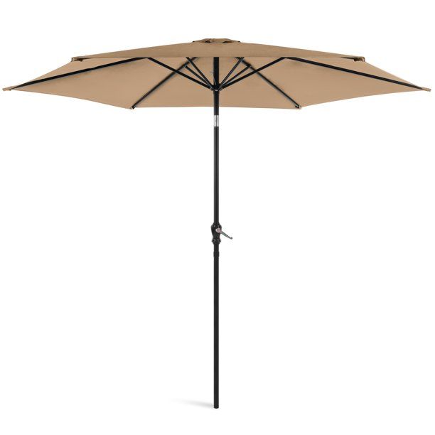 Photo 1 of 10ft Outdoor Steel Market Patio Umbrella , Easy Push Button, Tilt, Table Compatible, Tan