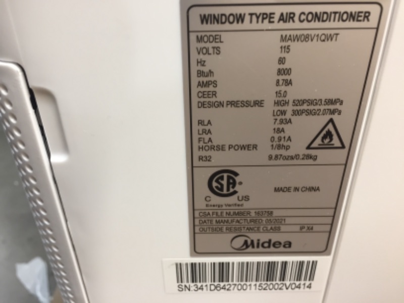 Photo 3 of ***PARTS ONLY*** Midea 8,000 BTU Smart Inverter U-Shaped Window Air Conditioner, 35% Energy Savings, Extreme Quiet, MAW08V1QWT
