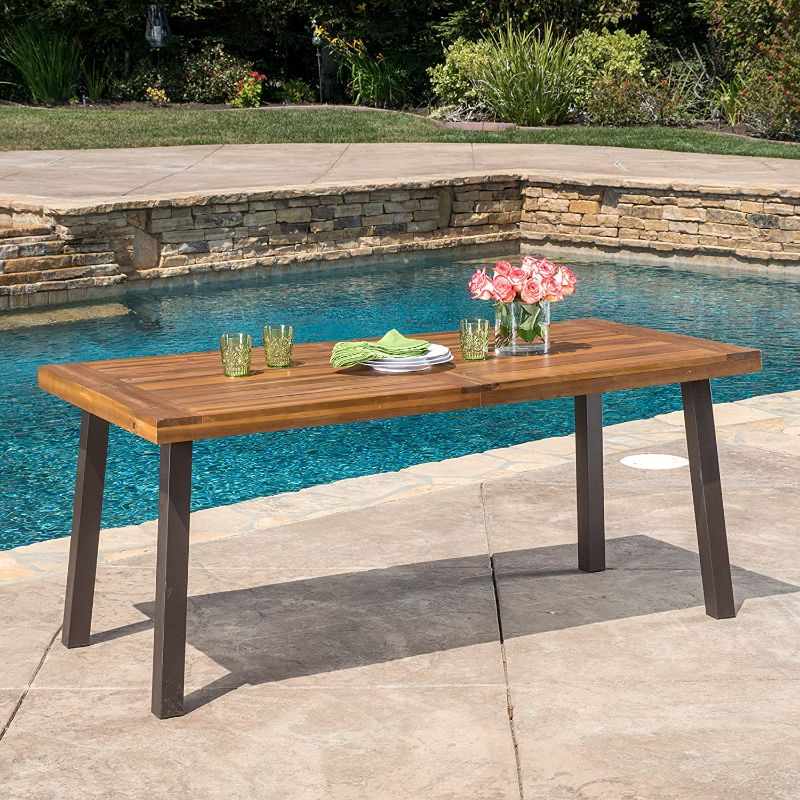 Photo 1 of Christopher Knight Home Della Acacia Wood Dining Table, Teak Finish With Rustic Metal 71"34" in
**MINO RCOSMETIC DAMAGE**