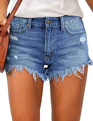 Photo 1 of luvamia Women's Casual Denim Shorts Frayed Raw Hem Ripped Jeans Shorts
Size L