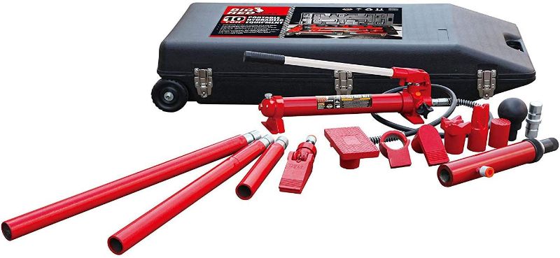 Photo 1 of (BROKEN OFF CASE LATCH)
BIG RED T71001L Torin Portable Hydraulic Ram: Auto Body Frame Repair Kit with Rolling Blow Mold Carrying Storage Case, 10 Ton (20,000 lb) Capacity, Red
