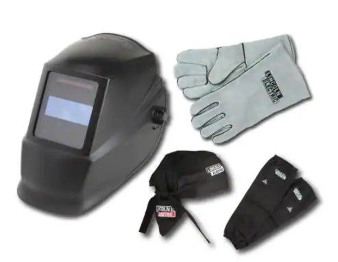 Photo 1 of 
Lincoln Electric
Auto-Darkening Welding Helmet Starter Kit with No. 11 Lens, Gloves, Wire Brush, Magnet, Chipping Hammer and Marker
