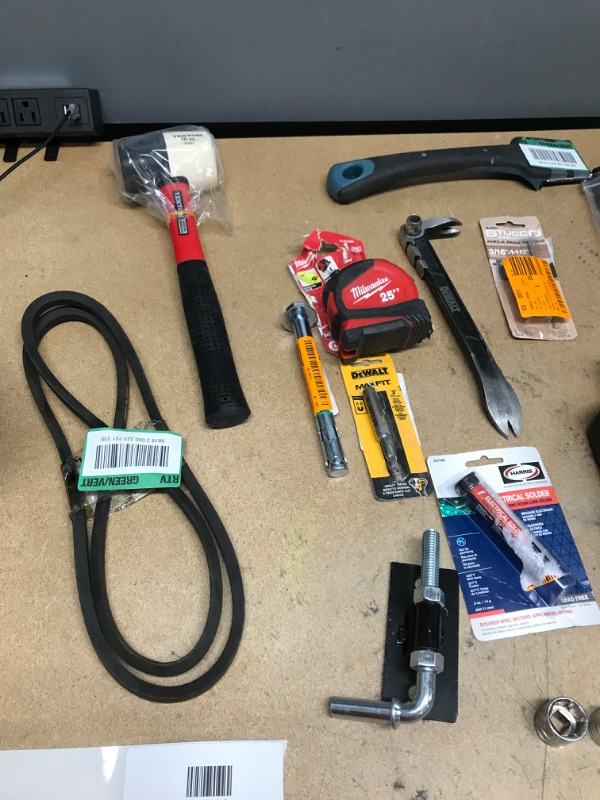 Photo 1 of ***NON-REFUNDABLE***
ASSORTED TOOLS
MALLET, TAPE MEASURE,LITTLE HAND SAW, SCRAPER, BUNGEE CORD,4-CYCLE OIL