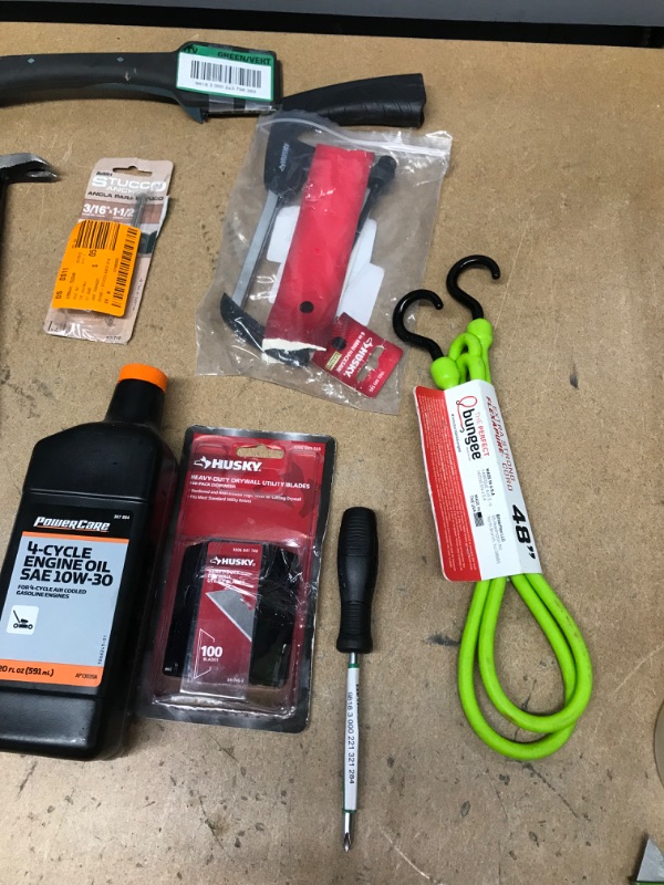 Photo 3 of ***NON-REFUNDABLE***
ASSORTED TOOLS
MALLET, TAPE MEASURE,LITTLE HAND SAW, SCRAPER, BUNGEE CORD,4-CYCLE OIL