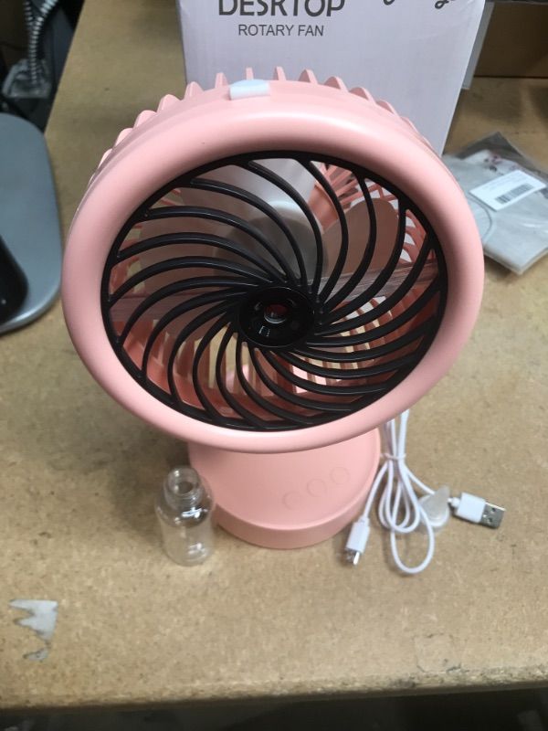 Photo 2 of Small Desk Fans, USB Rechargeable Operated Misting Fan, 3 Speed Portable Personal Table Fan for Home and Office(Pink) *nonfunctional * Parts only 