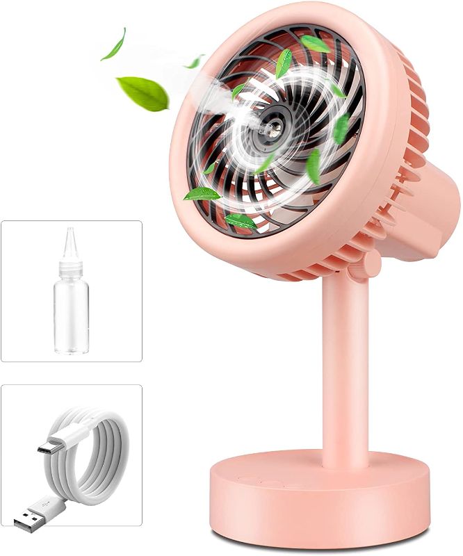 Photo 1 of Small Desk Fans, USB Rechargeable Operated Misting Fan, 3 Speed Portable pink 