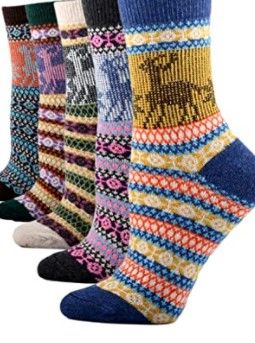 Photo 1 of YZKKE 5Pack Womens Vintage Soft Warm Thick Cold Knit Wool Crew Socks, Multicolor, free size