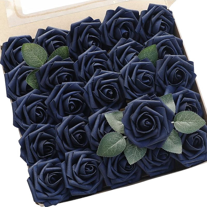 Photo 1 of  Artificial Flowers 25pcs Real Looking Blue  Fake Roses with Stems 