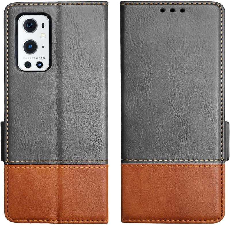 Photo 1 of  Oneplus 9 Pro Leather Case, Classic Genuine Leather Oneplus 9 Pro Wallet Case [RFID Blocking], Flip Magnetic Case, Only Compatible with Oneplus 9 Pro(Grey)