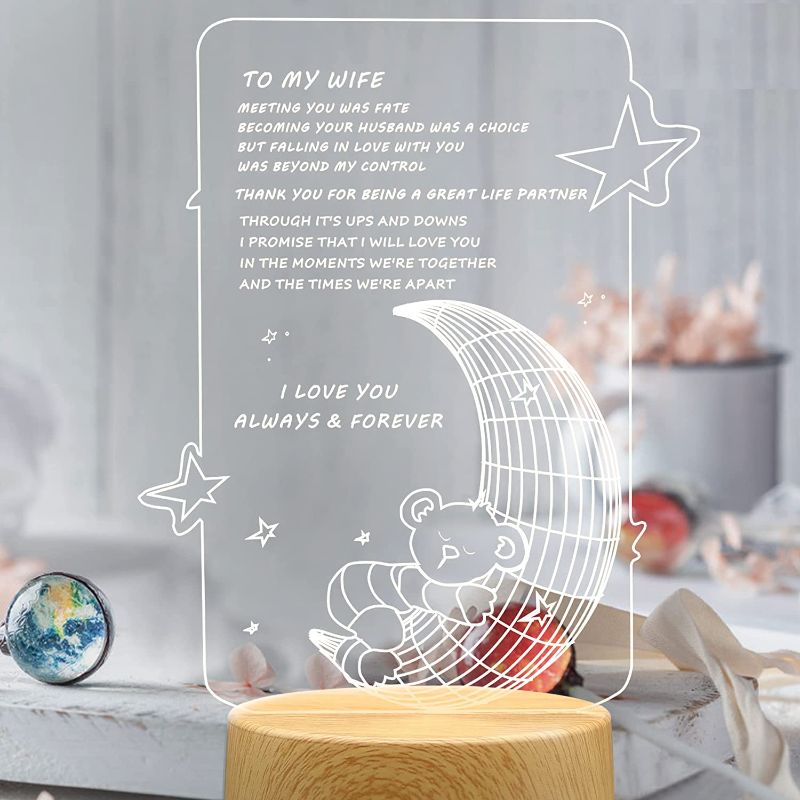 Photo 1 of Unique Gifts 3D Moon Acrylic Crystal with LED Warm Light Base, for Wife