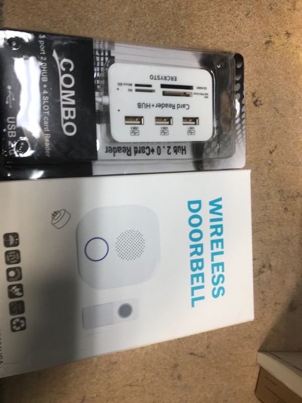 Photo 3 of White Wireless Door Bell Kit,SURNICE Mini Wireless Doorbell for Home with 1 Push Button Transmitter and 1 Receivers,Operated Door Bells,Long Range Waterproof Wireless Door Bell (Plug In Version) with 
ERCRYSTO Card Reader and 3 Ports USB Hub, High Speed E