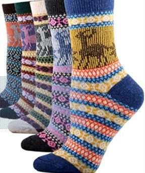 Photo 1 of YZKKE 5Pack Womens Vintage  Soft Warm Thick Cold Knit Wool Crew Socks, Multicolor, free size