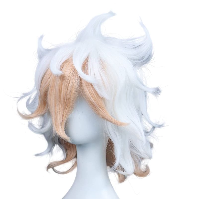 Photo 1 of ANOGOL Wig Cap+ Multi-Color Wigs Short Curly Cosplay Wig White and Orange Synthetic Wigs  2 pack