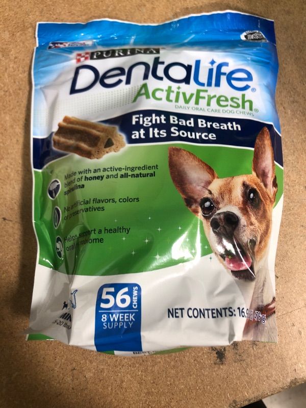 Photo 1 of **expire date: 05/2022** Purina DentaLife Made in USA Facilities Dog Dental Chews, ActivFresh Daily Oral Care Mini - 16.9 oz. Pouch
