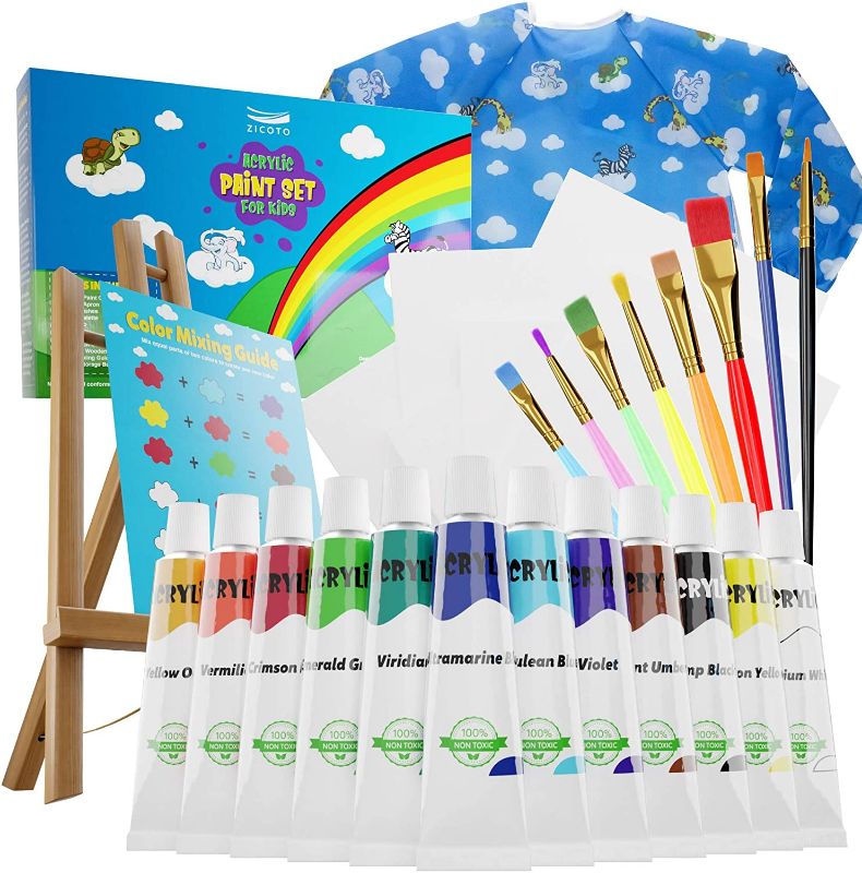 Photo 1 of Gorgeous Kids Paint Set - 33-Piece Acrylic Painting Supplies Kit with Brushes, Paints, Canvas and Easel - The Perfect Art Gift Set for Many Hours of Creative and Productive Painting Fun