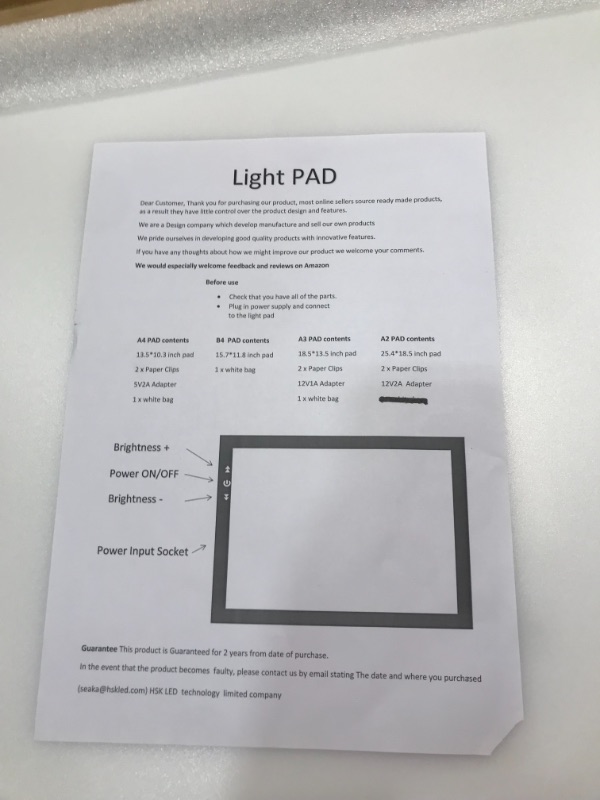 Photo 6 of HSK A2 Light Box Light Pad Aluminium Frame Super Thin 6.5mm/0.26inches Touch Dimmer 20W Super Bright LED 12V 2A Adapter