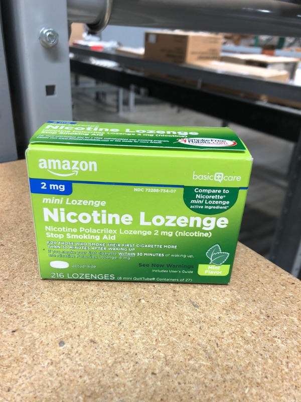 Photo 2 of EXPIRES 08/2022
Amazon Basic Care Mini Nicotine Polacrilex Lozenge, 2 mg (Nicotine), Stop Smoking Aid, Mint Flavor; Quit Smoking with Mint Nicotine Lozenge, 216 Count
