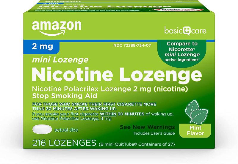Photo 1 of EXPIRES 08/2022
Amazon Basic Care Mini Nicotine Polacrilex Lozenge, 2 mg (Nicotine), Stop Smoking Aid, Mint Flavor; Quit Smoking with Mint Nicotine Lozenge, 216 Count

