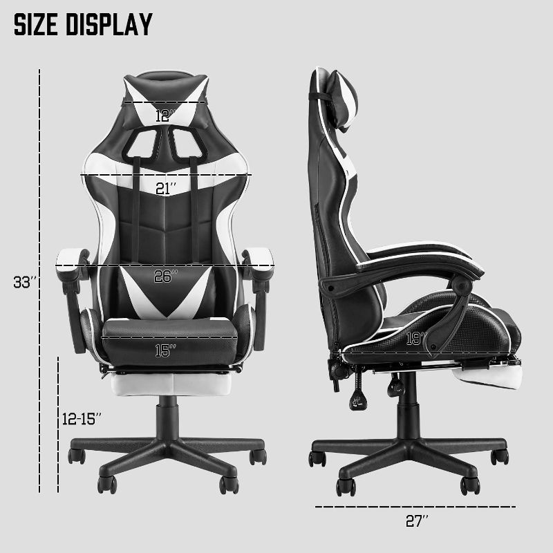 Photo 1 of Soontrans White Gaming Chair with Footrest,Office Computer Game Chair,Ergonomic Gaming Chair with Adjustable Recliner Headrest Lumbar Pillow,Gamer Chair for Adults Teens(Polar White)