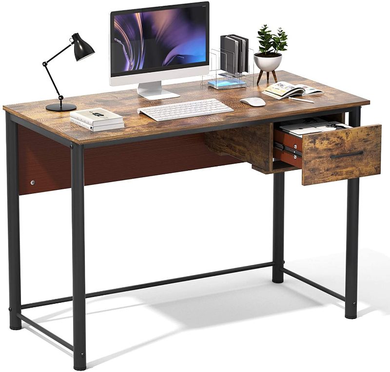 Photo 1 of Homfio Computer Desk, 43 inches Desk with Storage Drawer for Home Office Writing Desk, Makeup Table, Study Table Computer Workstation, Makeup Vanity Console Table?Modern Industrial Desk, Rustic Brown
//CHIPPED SHOWN IN PICTURE