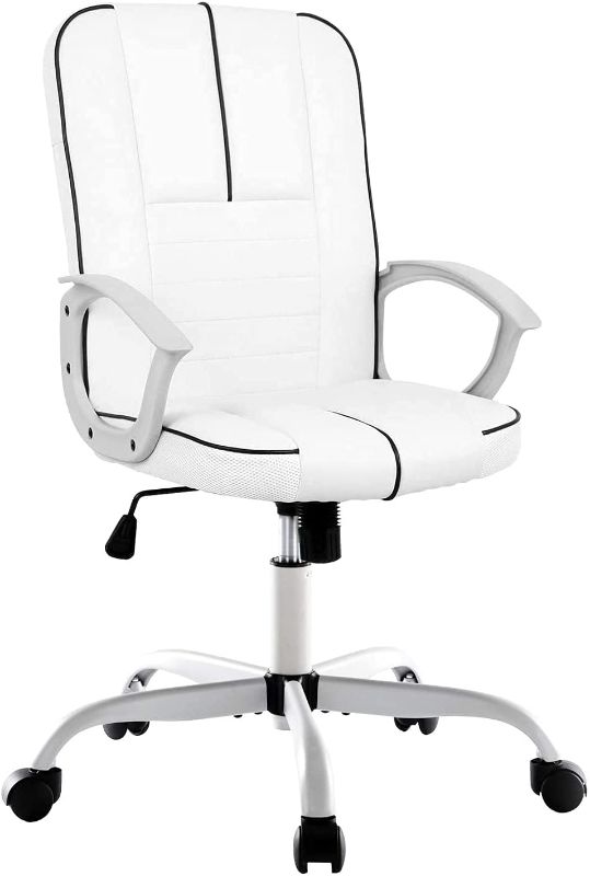 Photo 1 of Ergonomic Executive White PU Leather Task Chair for Office