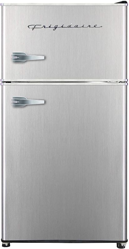 Photo 1 of ***PARTS ONLY*** Frigidaire EFR341, 3.2 cu ft 2 Door Fridge and Freezer, Platinum Series, Stainless Steel, Double
//DAMAGE DUE TO SHIPPING //TESTED POWER ON //DENTS