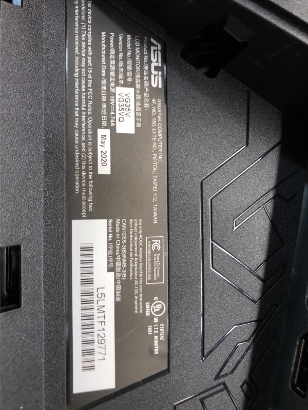 Photo 1 of Asus TUF Gaming VG35VQ 35” Curved HDR Monitor 100Hz Uwqhd (3440 X 1440) 1ms FreeSync Eye Care DisplayPort HDMI USB HDR10
//missing cord //unable to test 
