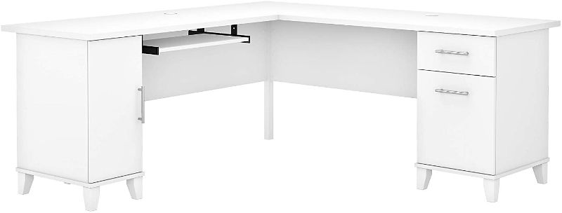 Photo 1 of Bush Furniture Somerset L Shaped Desk with Storage, 72W, White
//box 1/2 //incomplete //missing hardware