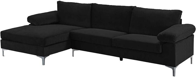 Photo 1 of  Modern Large Velvet Fabric Sectional Sofa L Shape Couch with Extra Wide Chaise Lounge, Black-UNKNOWN MODEL 
//MISSING PARTS & HARDWARE //BOX 2/3 //INCOMPLETE 