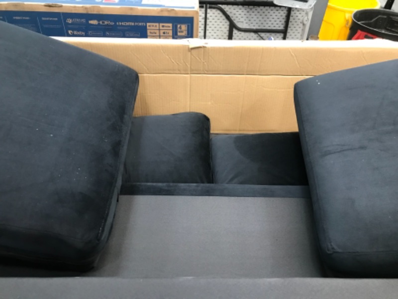 Photo 3 of  Modern Large Velvet Fabric Sectional Sofa L Shape Couch with Extra Wide Chaise Lounge, Black-UNKNOWN MODEL 
//MISSING PARTS & HARDWARE //BOX 2/3 //INCOMPLETE 