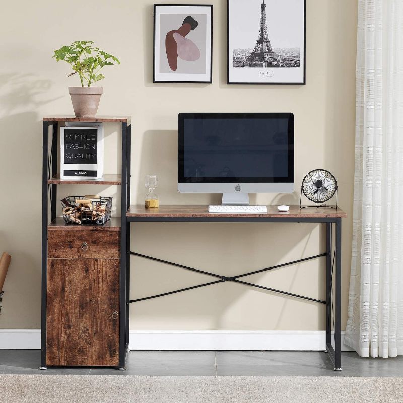 Photo 1 of VECELO Computer Desk with Storage Cabinet,41 inch Study Space-Saving Design Table,Bookshelf,Drawer,Laptop Stand/Multipurpose Home Office Workstation,Brown, 57" L x 19" L x 47”H
//NEW