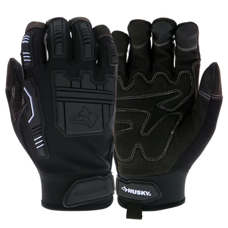 Photo 1 of ( 2 PAIRS) Husky Large Synthetic Leather Performance Impact Work Glove with Touchscreen Capability, Black
