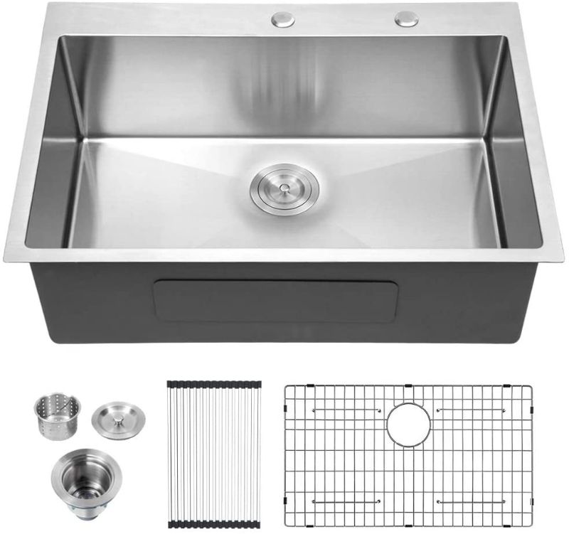 Photo 1 of 25 Kitchen Sink Drop in - Lordear 25 x 22 inch Drop in Topmount Kitchen Sink 16 Gauge Stainless Steel Gunmetal Black Single Bowl Bar Prep Kitchen Sink Basin