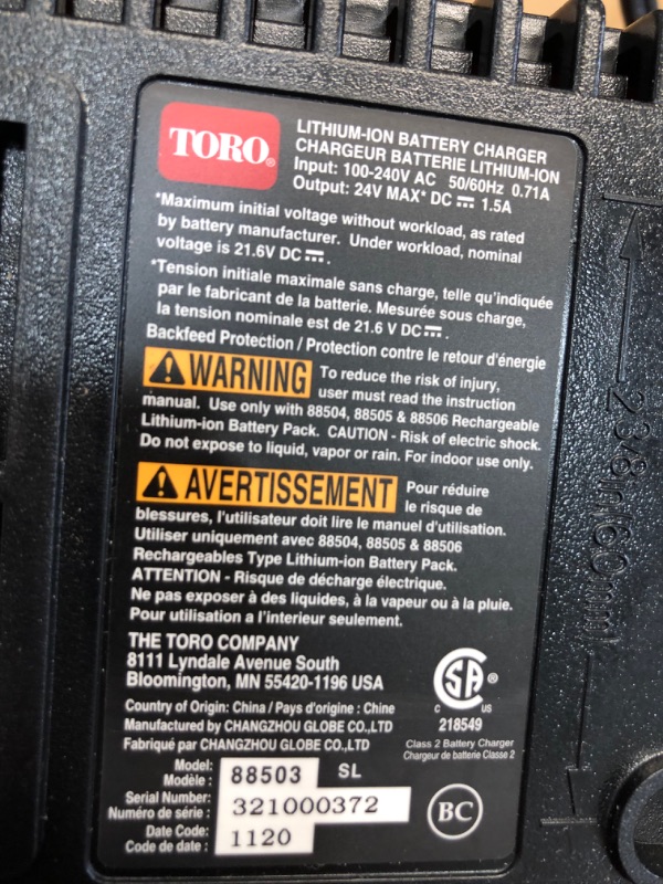 Photo 3 of Toro 88503 Li-ion Replacement Charger, 24-volt Max
