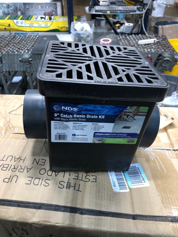 Photo 1 of 9 in. x 9 in. Plastic Square Drainage Catch Basin in Black, 2 Opening Kit