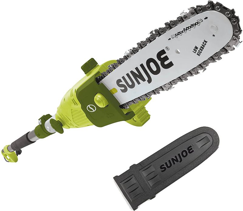 Photo 1 of Sun Joe SWJ803E 10 inch 8.0 Amp Electric Multi-Angle Pole Chain Saw, Green