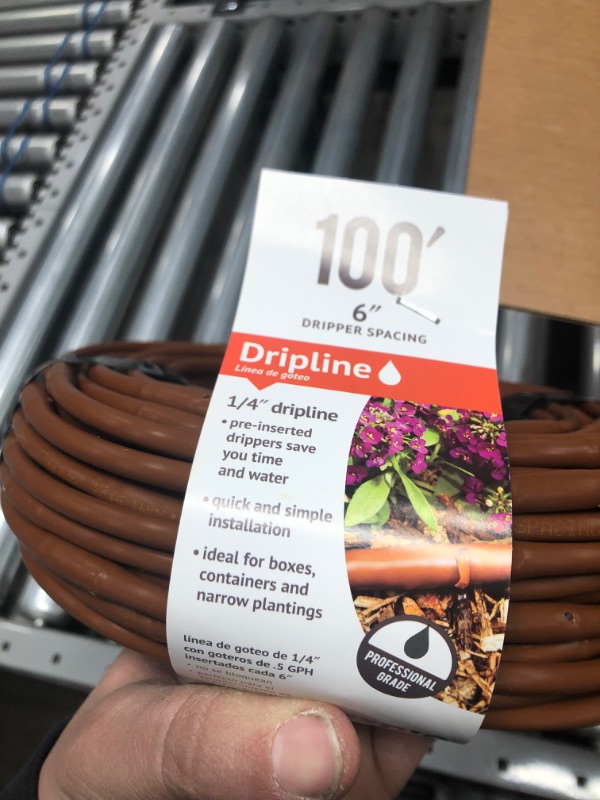 Photo 2 of 10 items 
DIG 1/4 in. Emitter Tubing 100 ft. W/6 in. Spacing in Brown
($23 x 10)