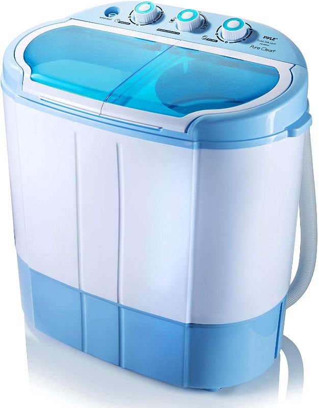 Photo 1 of Pyle Portable Washer & Spin Dryer, Mini Washing Machine, Twin Tubs, Spin Cycle w/ Hose, 11lbs. Capacity, 110V - Ideal For Compact Laundry