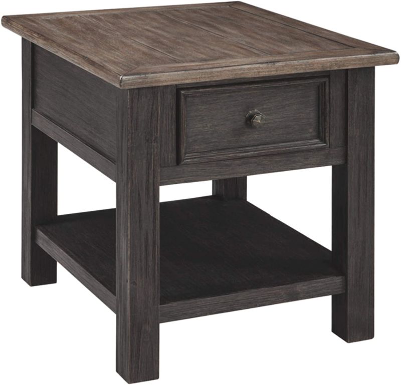 Photo 1 of **PARTS ONLY** Signature Design by Ashley Tyler Creek Rustic End Table with Storage Drawer and Fixed Shelf, Brown & Black
