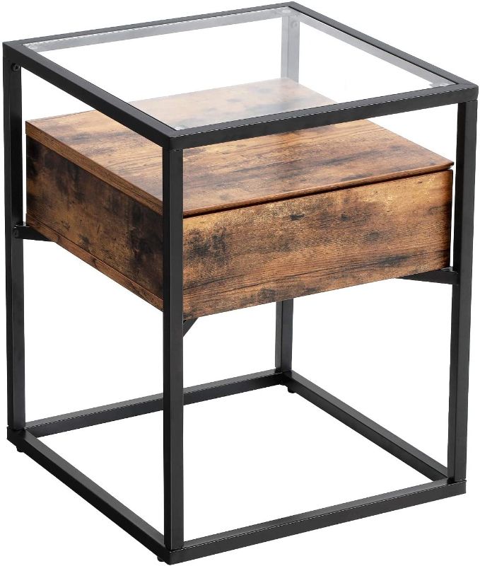 Photo 1 of **MISSING COMPONENTS, MISSING HARDWARE Tempered Glass Side Table, Nightstand, with Drawer and Shelf, Decoration in Living Room, Stable Steel Frame, Industrial
