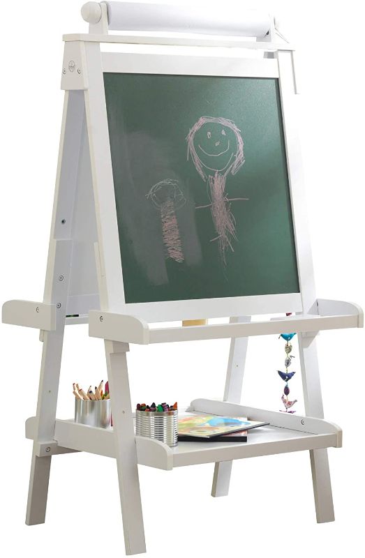 Photo 1 of **INCOMPLETE, MISSING COMPONENTS**
KidKraft Deluxe Wooden Easel with Chalkboard and Dry Erase Surfaces, Paper Roll and Paint Cups - White, Gift for Ages 3+ 25.5 x 24 x 48
