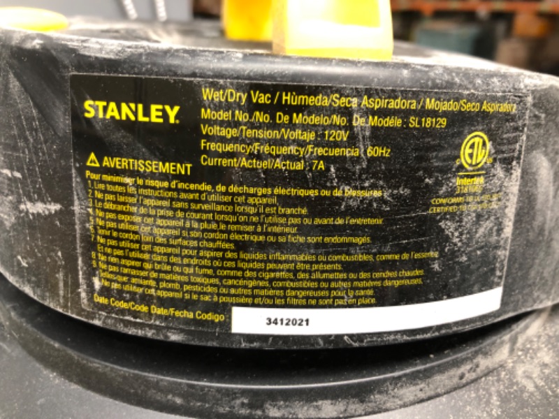 Photo 4 of (EXTREMELY DIRTY)
Stanley Wet/Dry Vacuum, 4 Gallon, 4 Horsepower, Stainless Steel Tank
