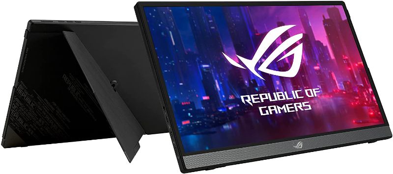 Photo 1 of ASUS ROG Strix 15.6” 1080P Portable Gaming Monitor (XG16AHPE) - Full HD, 144Hz, IPS, G-SYNC Compatible, Built-in Battery, Kickstand, USB-C Power Delivery, Micro HDMI, for Laptop, PC, Phone, Console****MISSING POWER CORD****
