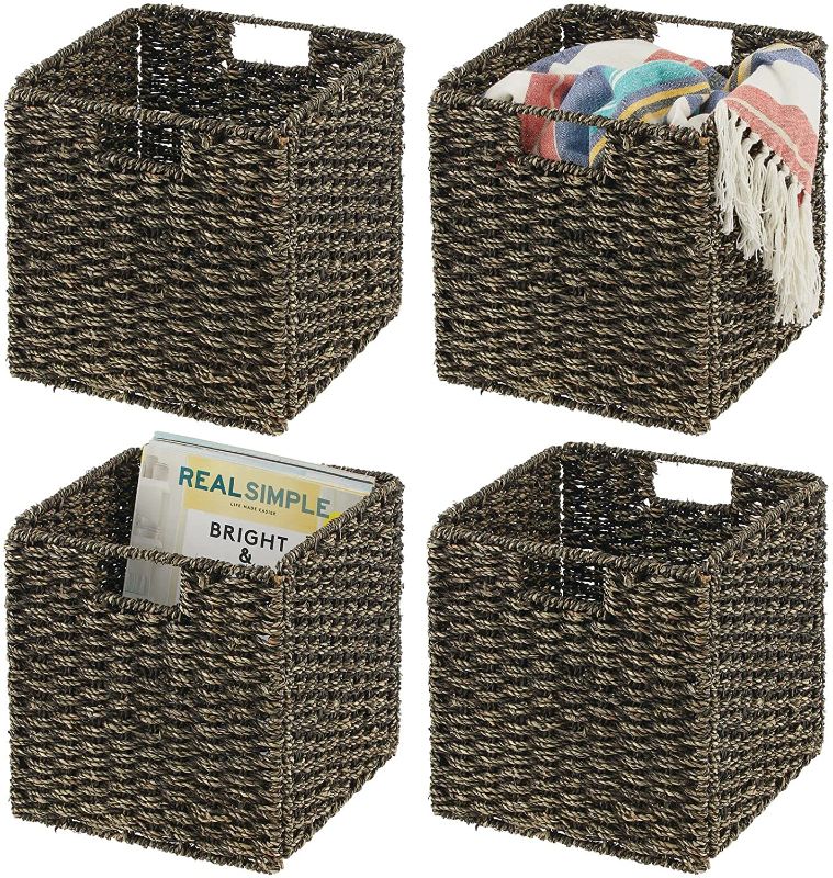 Photo 1 of *8 Pack*
mDesign Seagrass Woven Cube Foldable Storage Bins Basket Organizer with Handle - for Organizing Closet, Laundry, Home Office, Nursery, Kitchen, Bathroom Shelf - Black Wash
