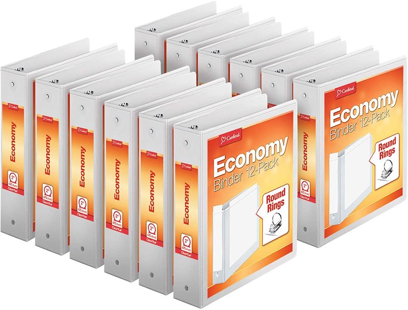 Photo 1 of Cardinal Economy 3-Ring Binders, 2", Round Rings, Holds 475 Sheets, ClearVue Presentation View, Non-Stick, White, Carton of 12 (90641)
(ONLY 11 BINDERS)